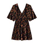 Vestido Lez a Lez Estampado Curto Em Decote V Preto 1310 