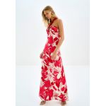 Vestido Longo em Viscose Estampado Cross Neck