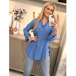 Camisa Manga Longa Alongada em Viscose Azul 