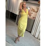 Vestido Midi Reto em Malha com Detalhe Decote Verde