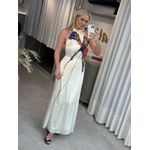 Vestido Morena Rosa Longo Gola Alta Abertura Cóstas Cru