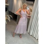 Vestido Midi Chá em Linho Estampado com Cinto