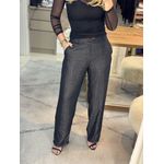 Calça Reta Alfaiataria em Tecido Lurex Preto 