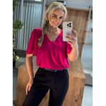 Blusa Manga Flare Ampla com Decote V Rosa 