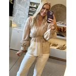 Blusa Morena Rosa Decote Transpassado Manga 7 Oitavos Bege