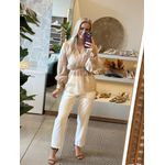 Blusa Morena Rosa Decote Transpassado Manga 7 Oitavos Bege