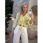 Camisa Em V Com Bolso Em Linho 100% Italiano Babi Amarelo 