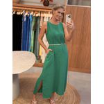 Vestido Regata Em Linho 100% Italiano Com Bolsos Verde Bandeira Sofia 2410