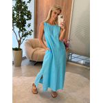 Vestido Regata Em Linho 100% Italiano Reto Com Bolsos Azul Turquesa Sofia 1509 (29990)