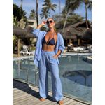 Calça De Linho 100% Italiano Cris Azul