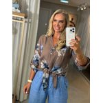 Camisa Nozinho Floreado Em Linho 100% Italiano Marrom