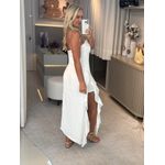 Vestido Morena Rosa Midi Decote Reto Abertura Frente Off White