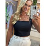 Cropped Vanews Em Linho Com Lastex Preto