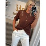 Blusa Em Algodão Com Mangas Médias E Argola Frontal Marrom 