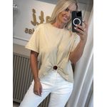 Blusa Em Algodão Com Mangas Médias E Argola Frontal Bege