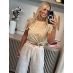 Blusa Em Algodão Com Mangas Curtas E Apliques Metalizados Bege