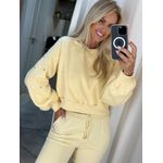 Blusão Cropped Em Moletom Com Mangas Bordadas Amarelo