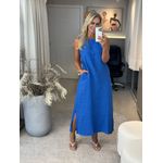 Vestido Midi Em Linho 100% Italiano Azul Bic 