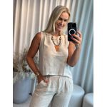 Regata Lisa Mullet De Linho 100% Italiano Bege