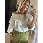 Blusa Morena Rosa Decote Reto Manga Bufante Com Lastex Off White