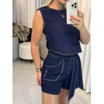 Shorts Morena Rosa Alfaiataria Detalhe Pesponto Azul Marinho