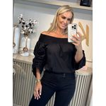 Blusa Morena Rosa Decote Reto Manga Bufante Com Lastex Preto