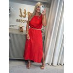 Vestido Midi Em Linho 100% Italiano Vermelho 