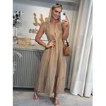 Vestido Regata Com Botão Em Linho 100% Italiano Bege