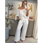 Blusa V Com Nozinho Na Manga De Linho 100% Italiano Off White 