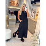 Vestido Midi Em Linho 100% Italiano Preto