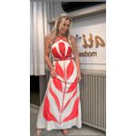 Vestido Longo Cross Neck Estampado com Cinto Bloom 