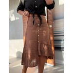 Saia Midi Com Botões Em Linho 100% Italiano Café