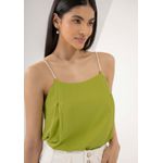 Blusa Ampla Em Crepe Com Prega E Detalhe Alças Verde 
