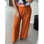 Calça Reta Em Viscose Com Cadarço E Bolsos Marrom União 