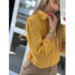 Camisa Manga 3/4 Bufante Com Bordado Gola