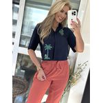 Camisa Manga Curta Em Crepe Com Bordado
