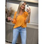 Blusa Bata Em Shantung Com Franzido Decote Laranja