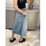 Saia Jeans Midi Com Fenda E Detalhe Cós