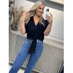 Blusa Manga Curta Com Amarração Barra Preto 