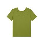 T-shirt Lez a Lez De Algodão Com Bordados Vazados Verde Abacate 2110 