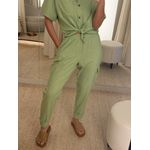 Calça Linho Essencial Com Elástico Na Cintura Cargo Verde 2209