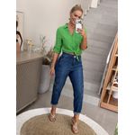 Camisa V Com Bolso Em Linho 100% Italiano Verde Bianca 0212