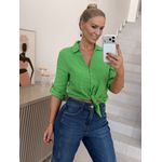 Camisa V Com Bolso Em Linho 100% Italiano Verde Bianca 0212