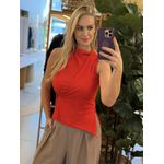 Blusa Lez a Lez Transpassada Canelada Com Enfeite Lateral Metalizado Vermelho 0310