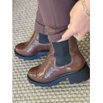 Bota Coturno Chelsea Tratorada Couro Verniz Marrom 