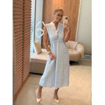 Vestido MS 100% Linho Italiano Com Amarração Na Cintura Azul Claro 1911