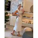 Vestido MS 100% Linho Italiano Com Amarração Na Cintura Bege 1811