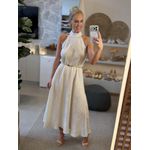 Vestido Cavado Em Linho 100% Italiano Longo Cecília Cru 1612 