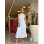 Vestido Cavado Em Linho 100% Italiano Longo Cecília Off White 1612 