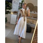Vestido Cavado Em Linho 100% Italiano Longo Cecília Off White 1612 